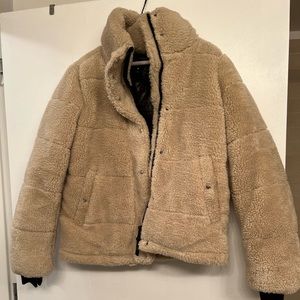 Aqua Faux Shearling Puffer